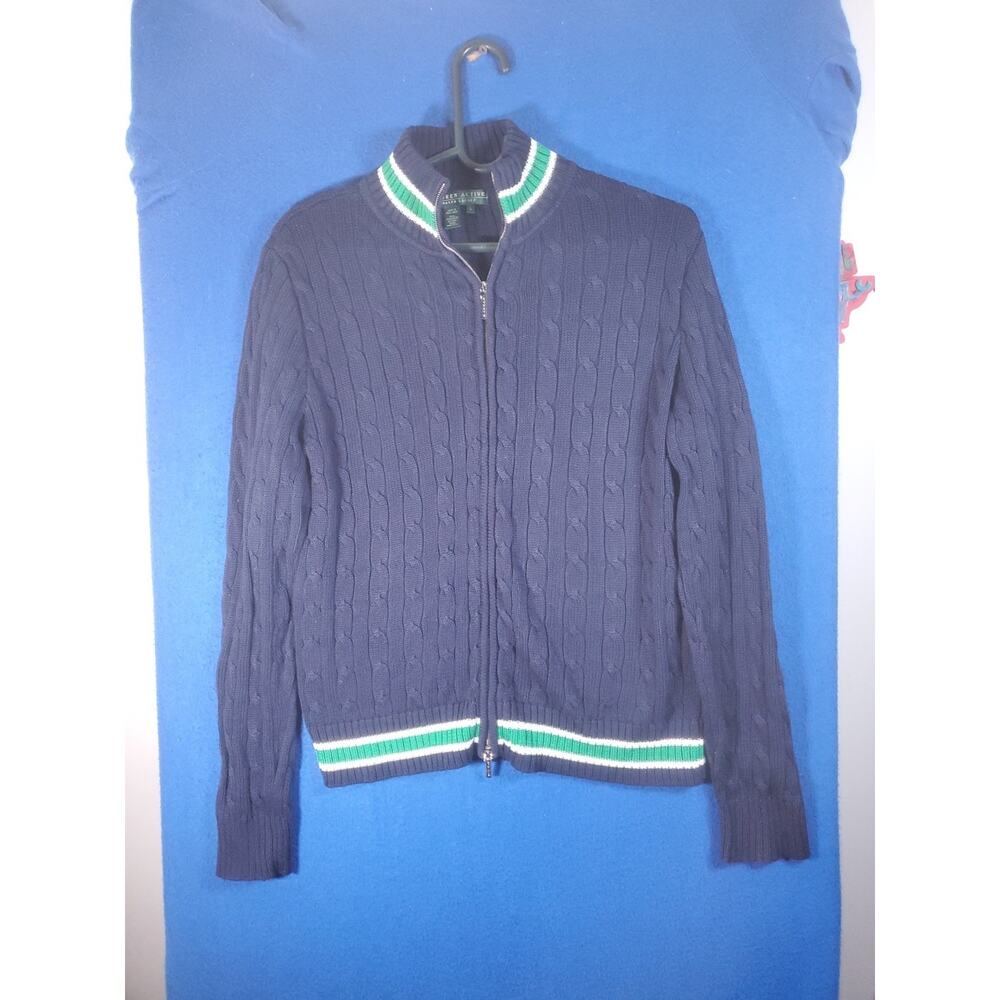 LRL Lauren Active Ralph Lauren Women's L Navy Blue Cable Knit Full Zip Sweater - Picture 11 of 16